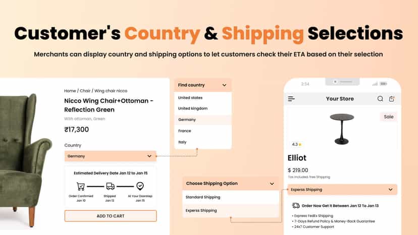 Country selection, shipping method option