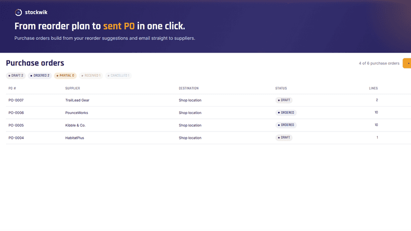 Create POs from the reorder page or make one-offs