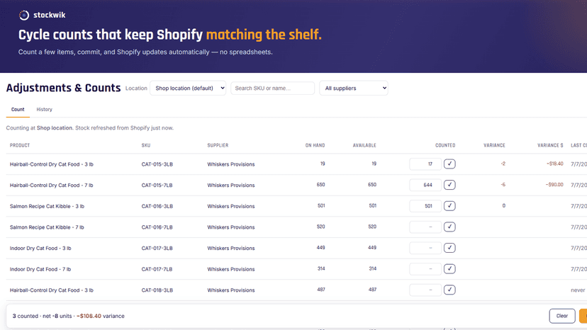 Perform manual stocktakes (inventory adjustments)