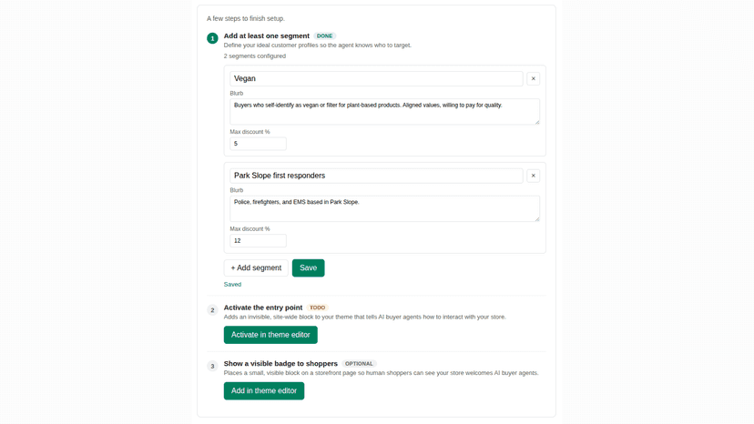 Haggl admin with two ICP segments and discount caps