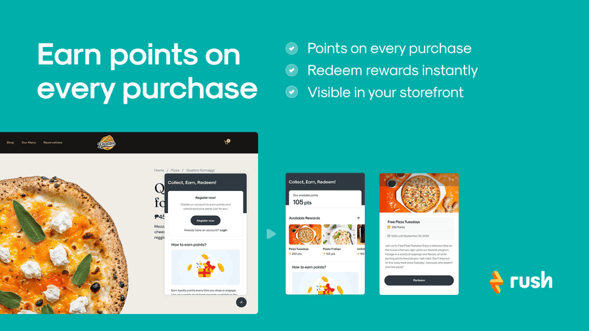 Customers earn loyalty points and redeem rewards