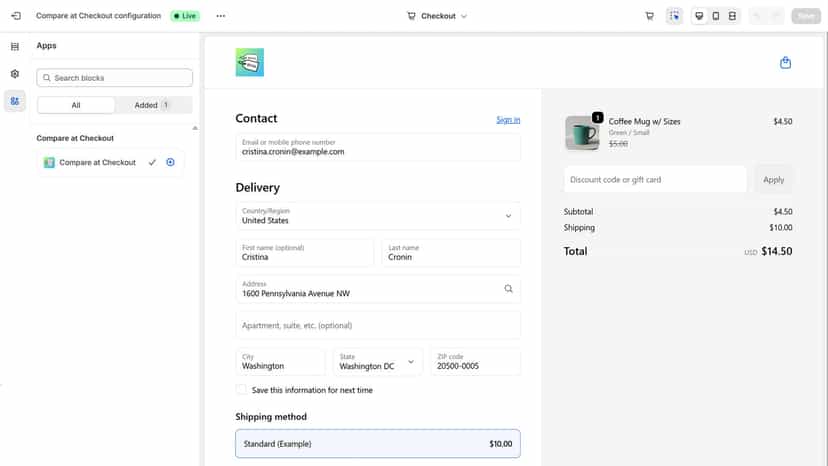 Adding Compare at Checkout app to checkout