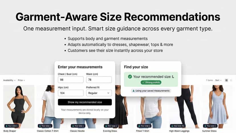 Garment-aware size recommendations with saved measurements