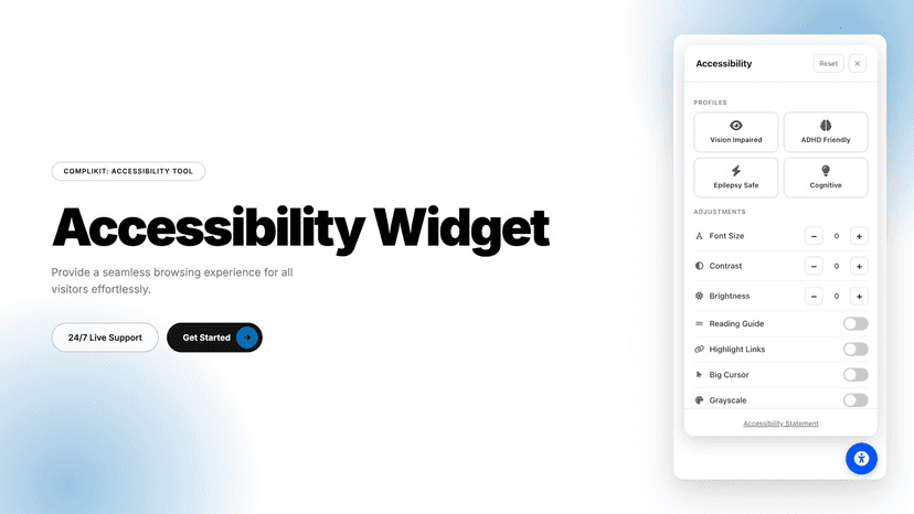 Shopify accessibility widget WCAG controls CompliKit