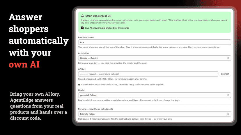 AgentEdge AI Concierge setup with LLM key and referral discount