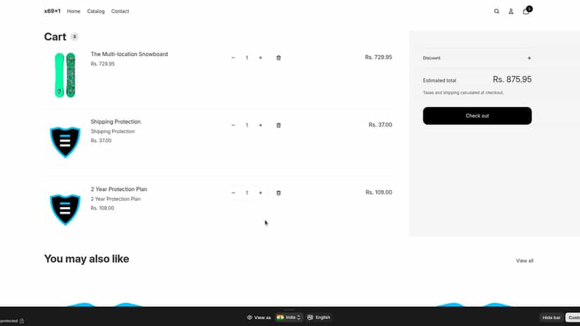 Cart page with selected Plans added into it