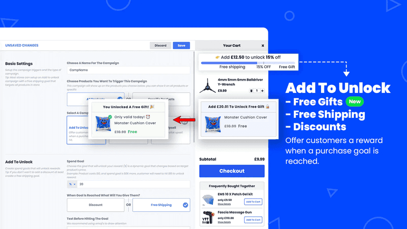 Free Gift, Free Shipping, Discounts - Add To Unlock Progress Bar