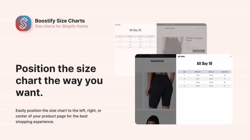position the size chart
