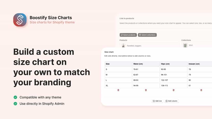 build size chart to match your branding