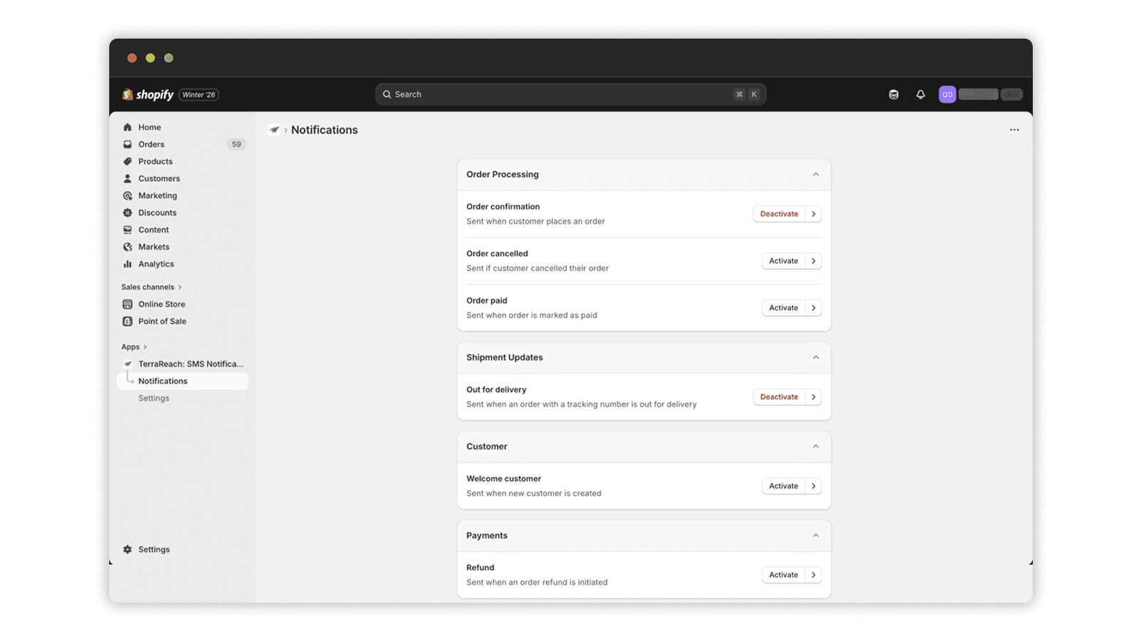 Activate Deactivate Notification Templates