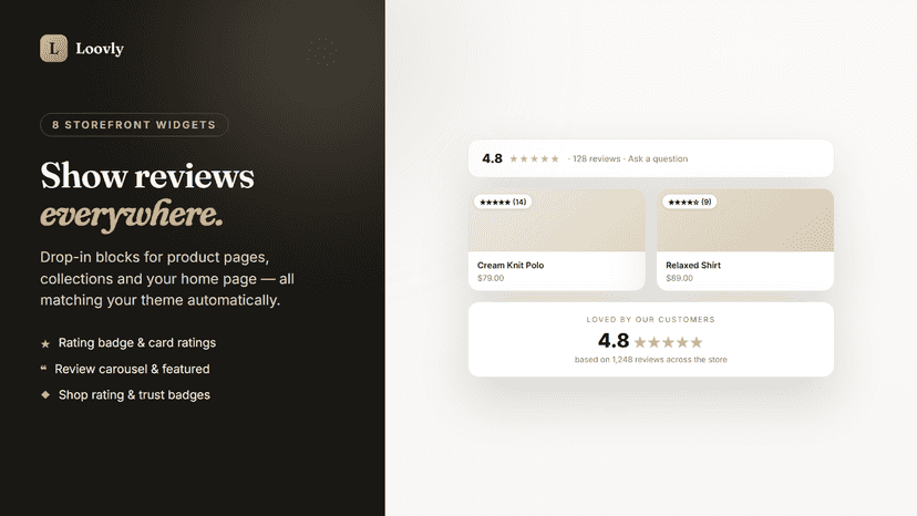 Storefront review widgets for product and collection pages