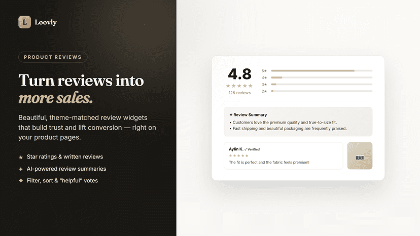 Product review widget with star ratings and AI summary