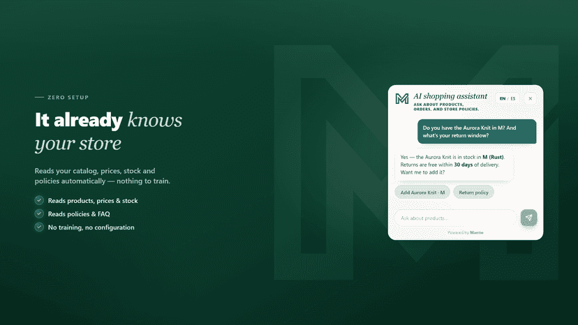 Mantio answering from your catalog and policies