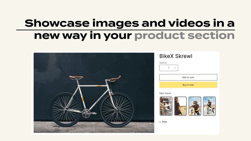 Showcase story images and videos underneath add to cart
