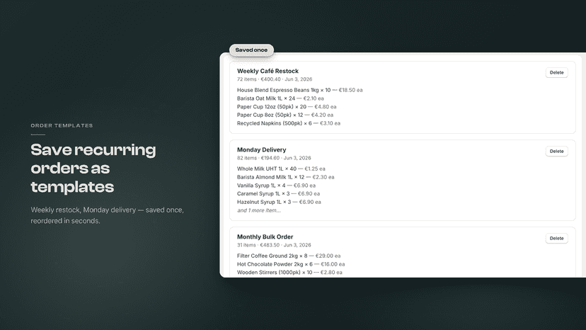 Saved order templates for recurring orders