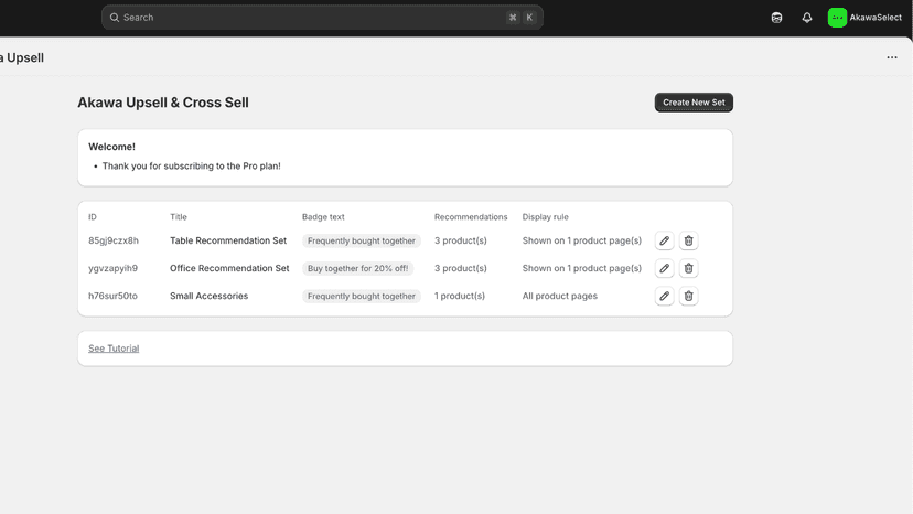 Dashboard showing multiple recommendation sets
