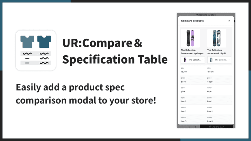 Easily add a product spec comparison modal to your store!