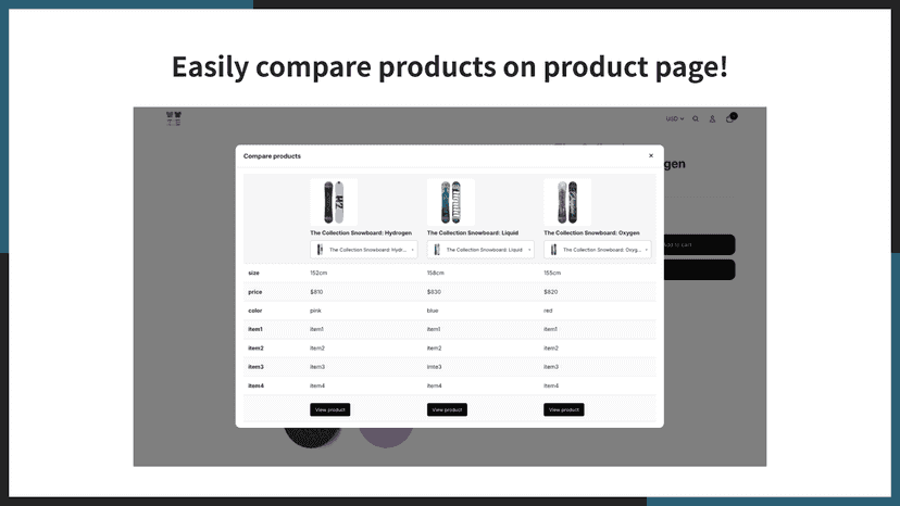 Easily compare products on product page!
