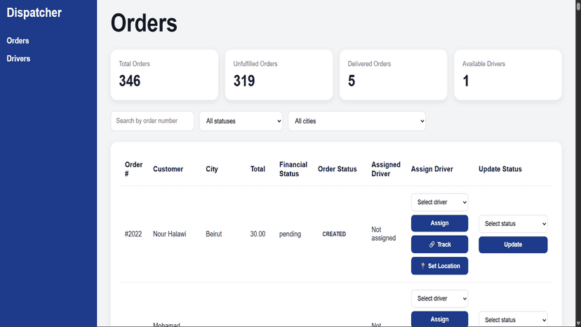orders page