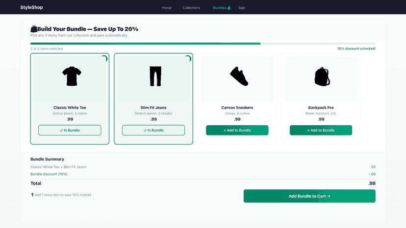 Customer storefront bundle widget with product selection