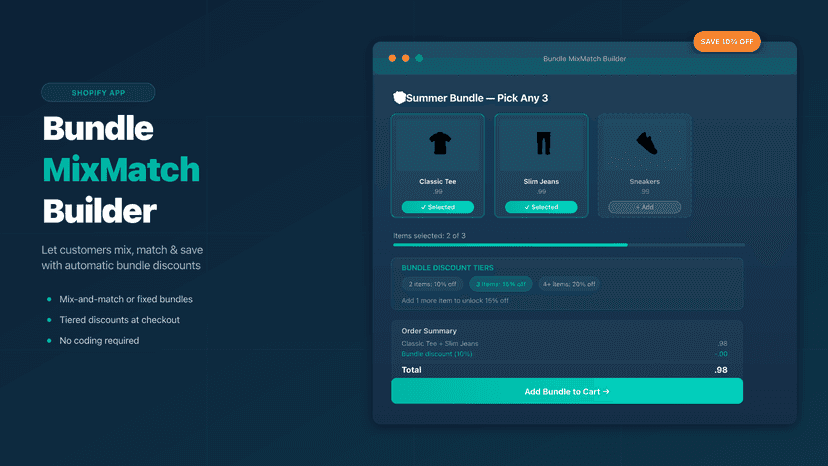 Bundle MixMatch Builder app UI showing bundle widget