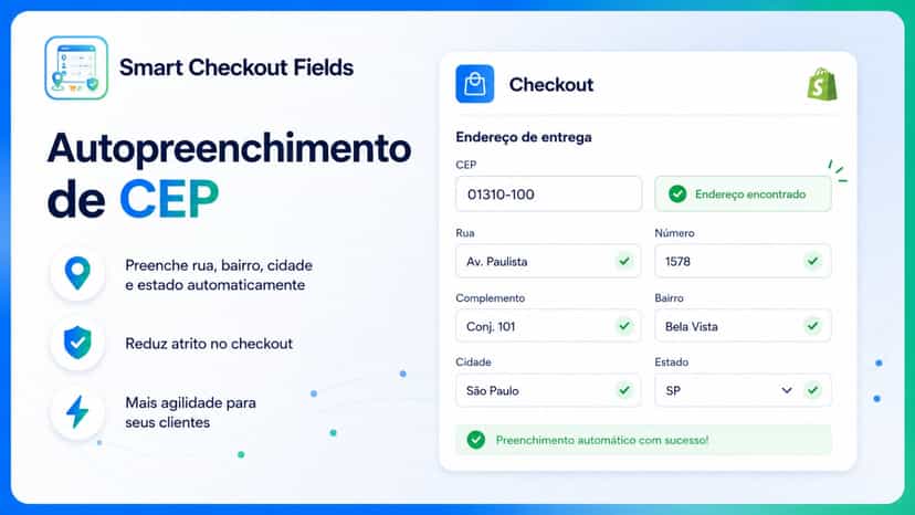 Busca automática de endereço no checkout ao digitar o CEP.