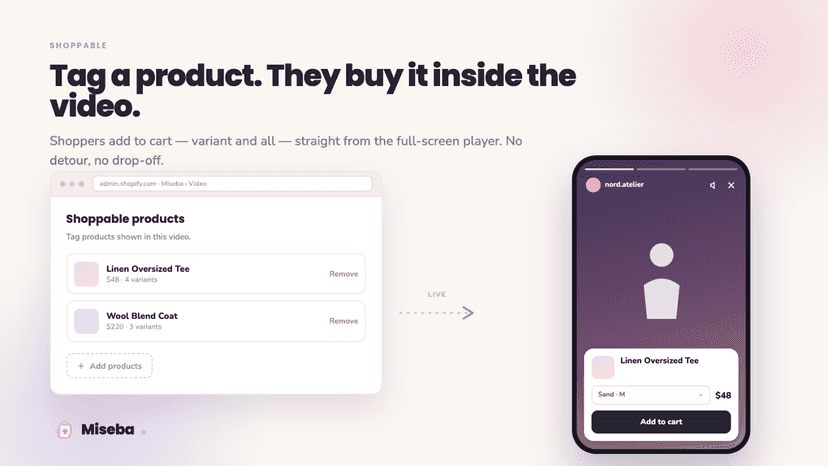 Tag a product. They buy it inside the video.