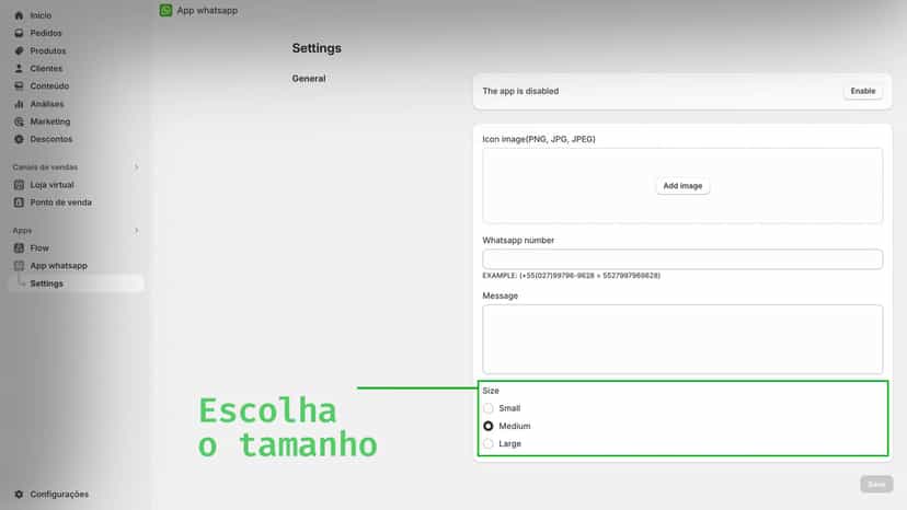 Tamanho do ícone personalizado