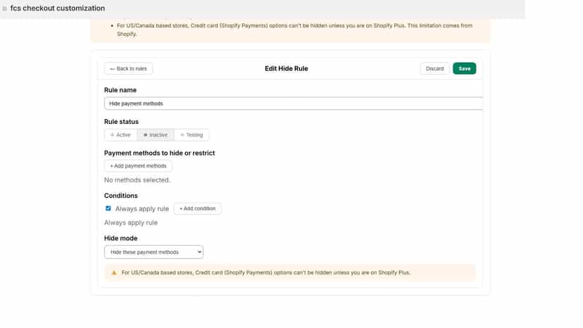 Hide rule creation page