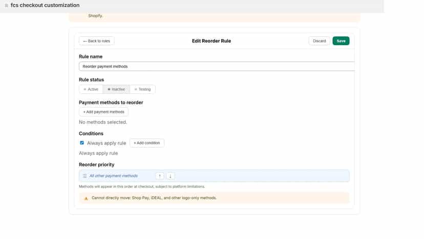 Reorder rule creation page