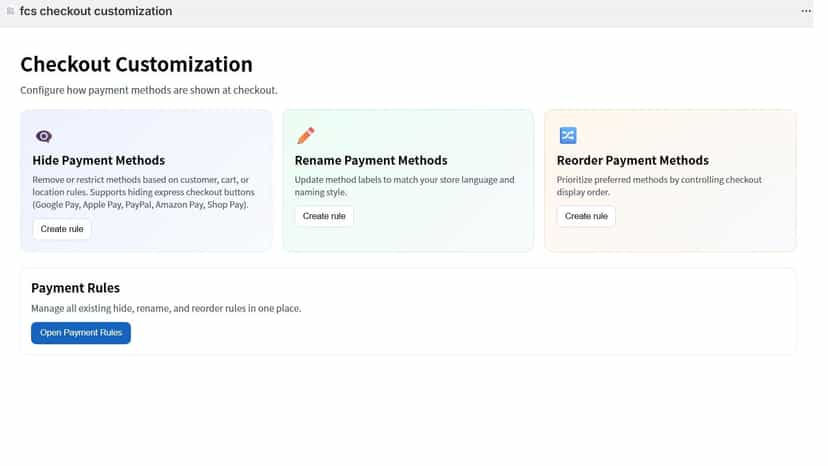 App dashboard where merchants create and manage payment rules.