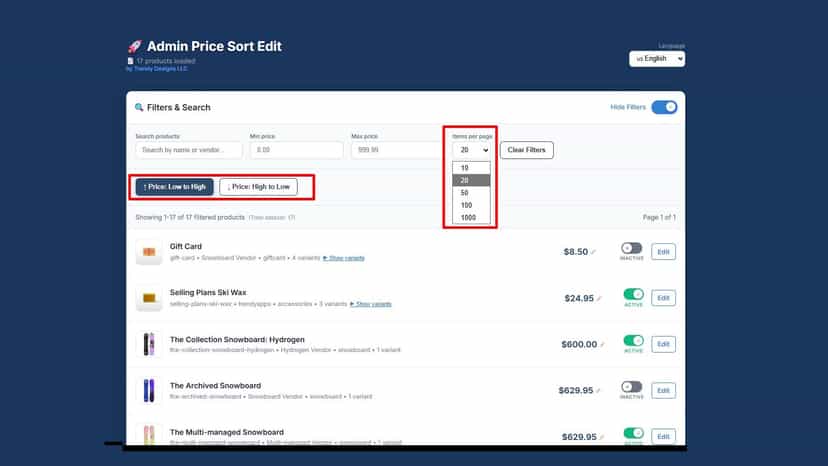 Faster product editing with instant price & status tools
