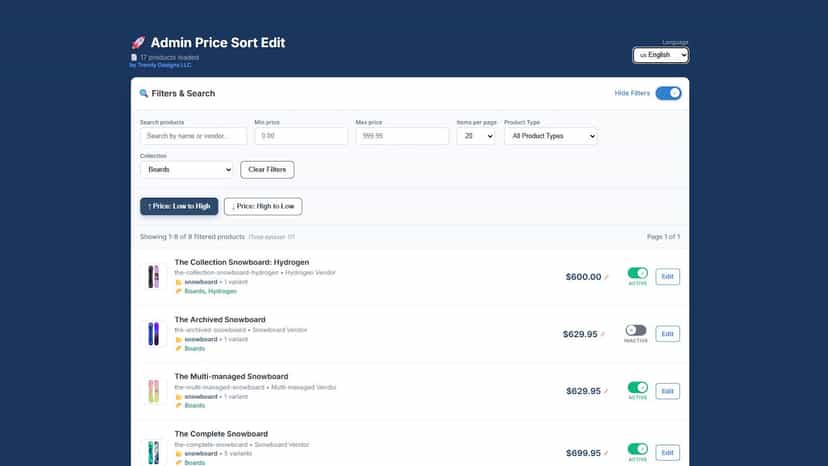 Price Sort: Edit products faster with one-click changes