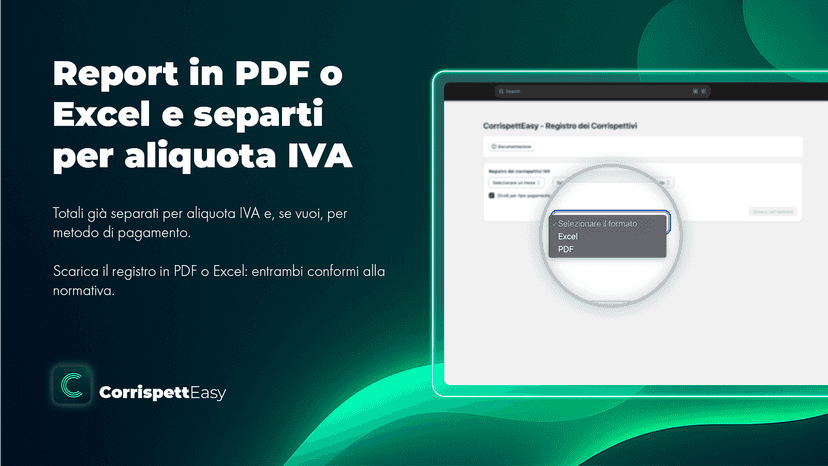 CorrispettEasy scelta formato output