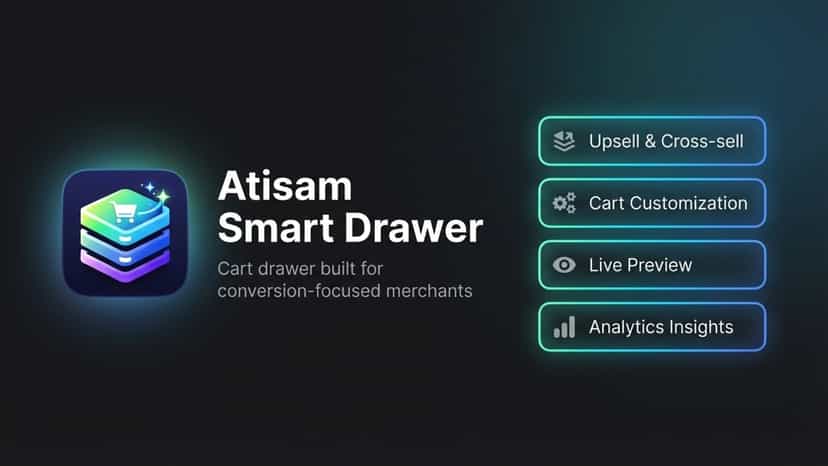 Atisam Smart Drawer overview showing core features: upsell