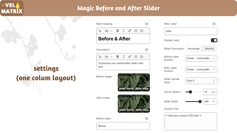 Settings of Before and After Slider