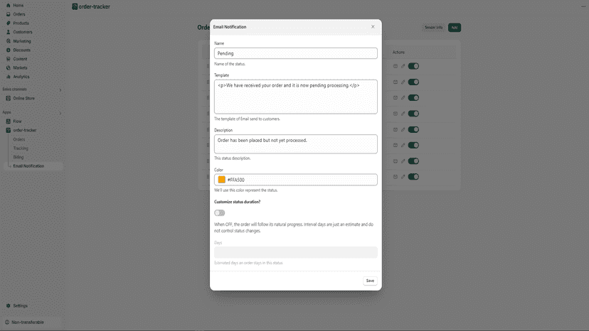 order status create form