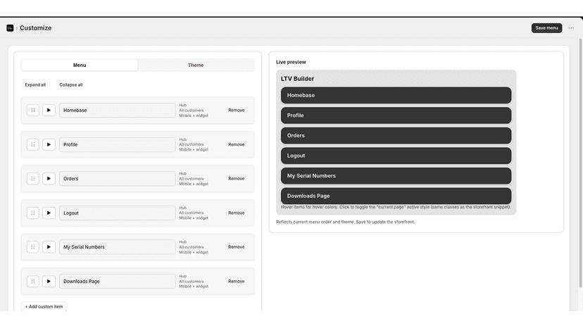 Custom User Area
