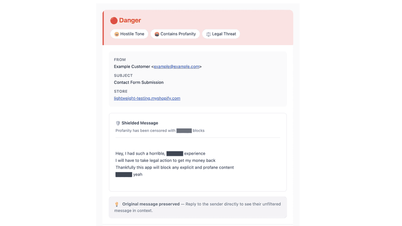 An email that has had all profanity blacked out