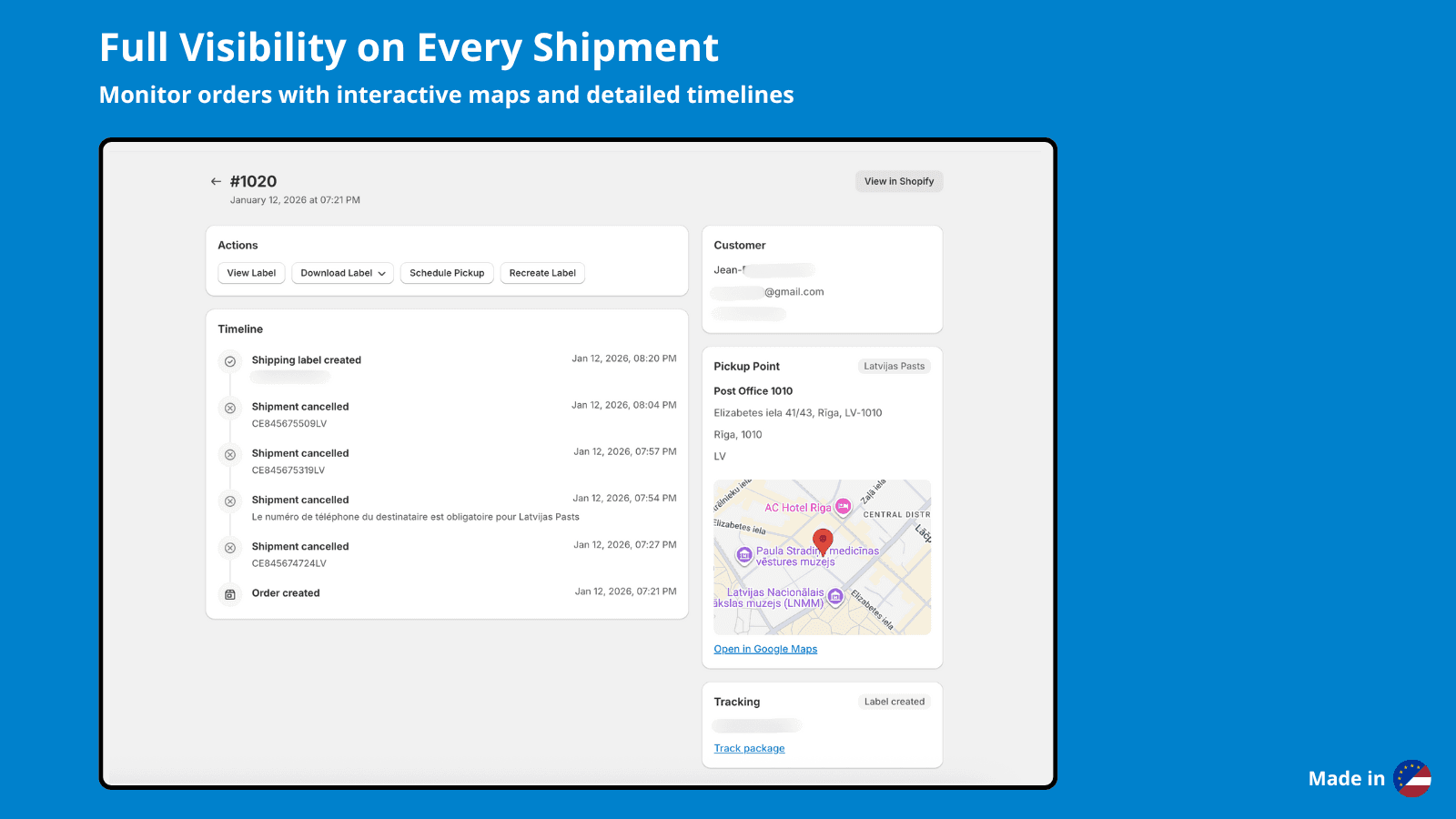 Baltix app: detailed order view