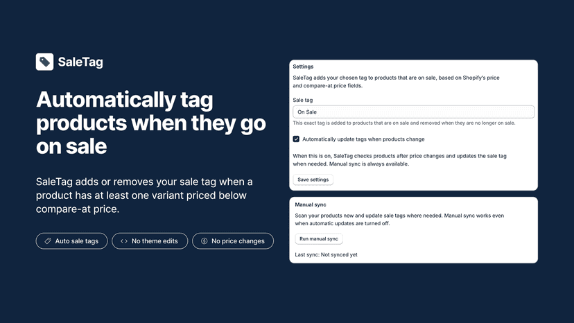 SaleTag automatically tags products when they go on sale
