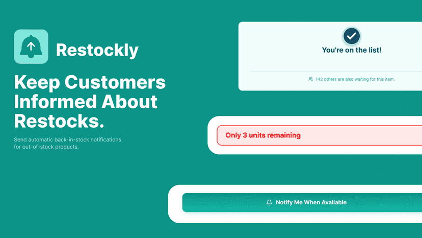 Restockly banner showing back-in-stock notification widgets