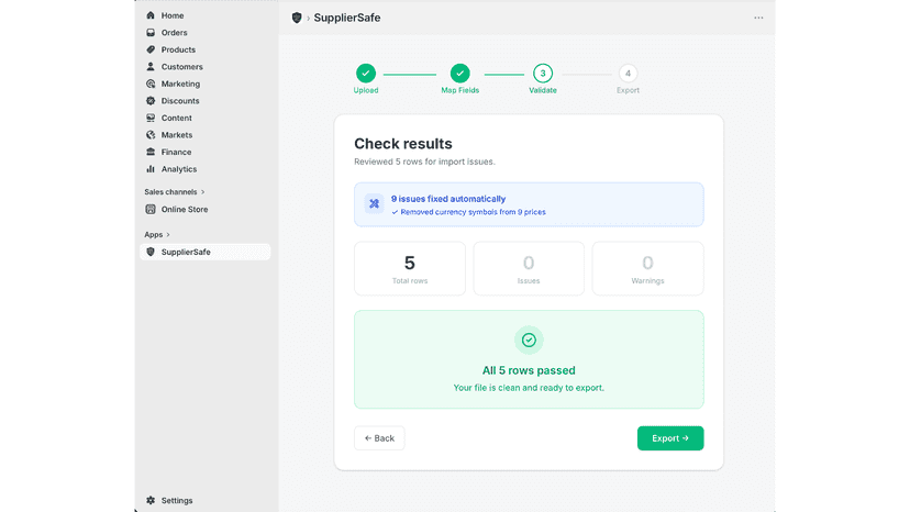 Auto-map supplier columns to Shopify fields by confidence