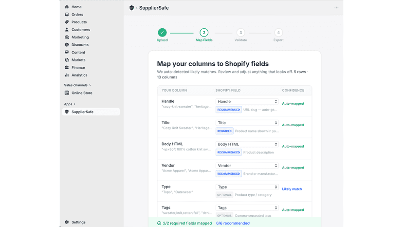 9 issues auto-fixed, all 5 rows passed validation