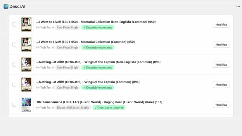 Products list