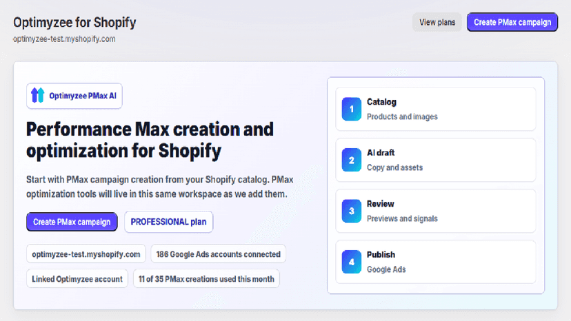 PMax Creation starting page