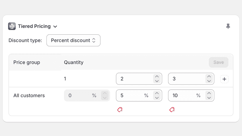 Screenshot of Tiered Pricing using percentage off discounts