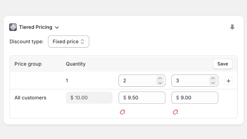 Screenshot of Tiered Pricing using fixed pricing discounts
