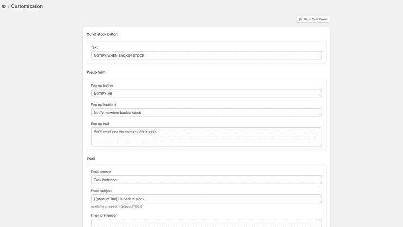 Customizations tab