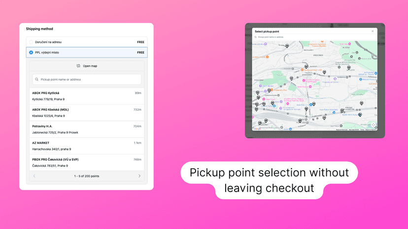 Pickup point selection without leaving checkout